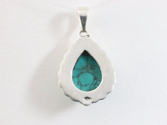 Bewerkte druppelvormige zilveren hanger met turkoois afbeelding 3