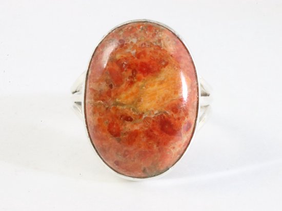 Grote ovale zilveren ring met rode turkoois afbeelding 4