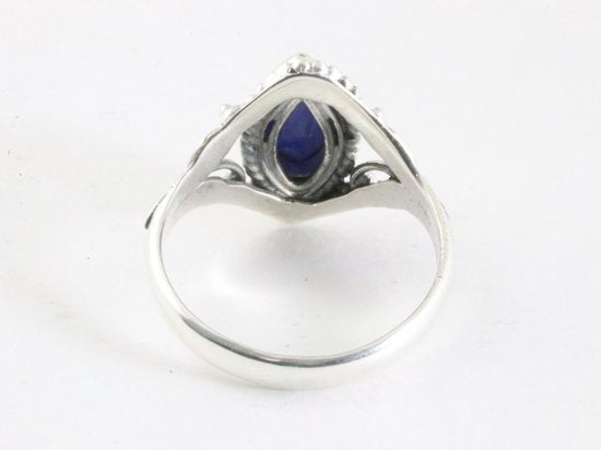 Fijne bewerkte zilveren ring met blauwe saffier afbeelding 3