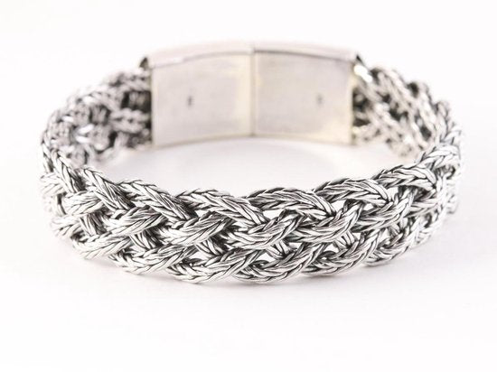 Zware gevlochten zilveren armband met gegraveerde kliksluiting afbeelding 2