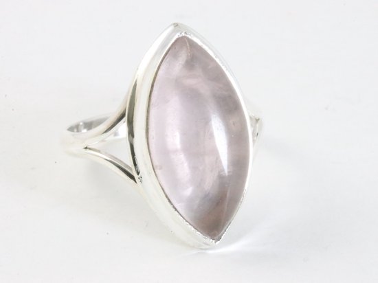 Hoogglans zilveren ring met rozenkwarts afbeelding 1