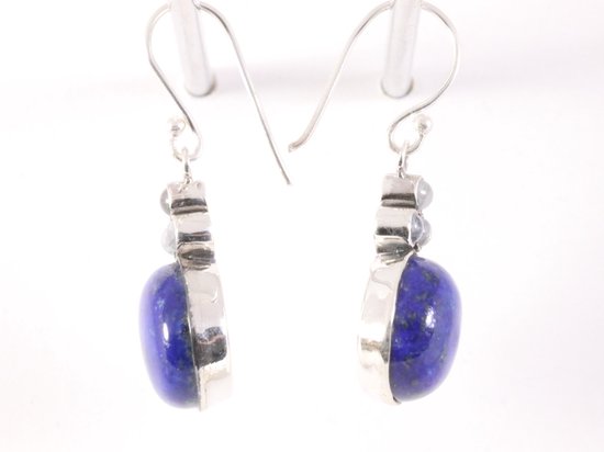 Zilveren oorbellen met lapis lazuli en regenboog maansteen afbeelding 2