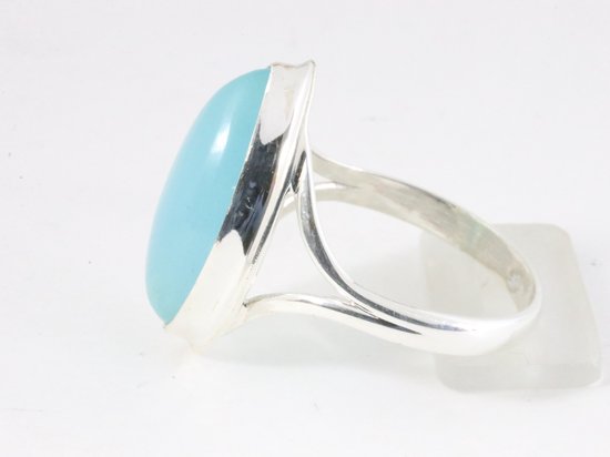 Hoogglans zilveren ring met blauwe chalcedoon afbeelding 2