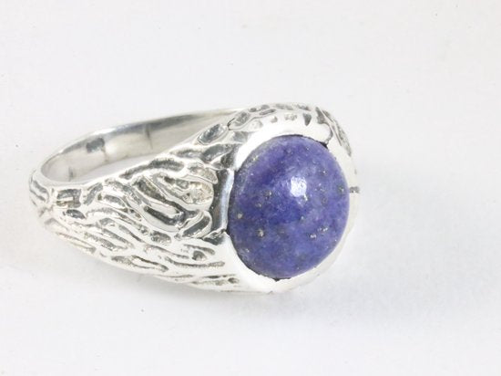 Bewerkte zilveren ring met lapis lazuli afbeelding 1