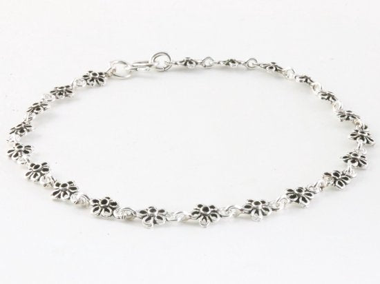 Fijne zilveren enkelband met bloemen afbeelding 2
