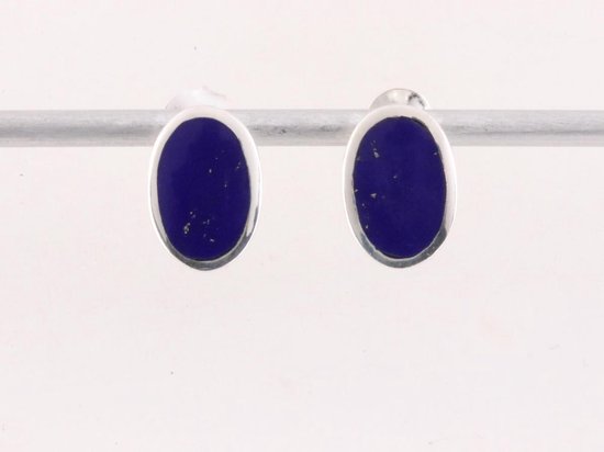 Ovale zilveren oorstekers met lapis lazuli afbeelding 4