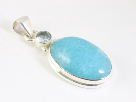 Zilveren hanger met smithsoniet en blauwe topaas afbeelding 2