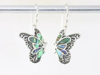 Bewerkte zilveren vlinder oorbellen met abalone schelp afbeelding 3