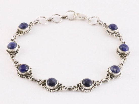 Bewerkte zilveren schakelarmband met sodaliet afbeelding 1