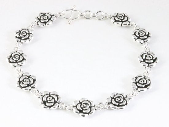 Zware zilveren armband met roosjes afbeelding 1