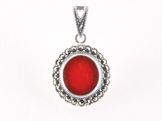 Ovale zilveren hanger met carneool en marcasiet afbeelding 4