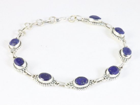 Bewerkte zilveren armband met blauwe saffier afbeelding 2