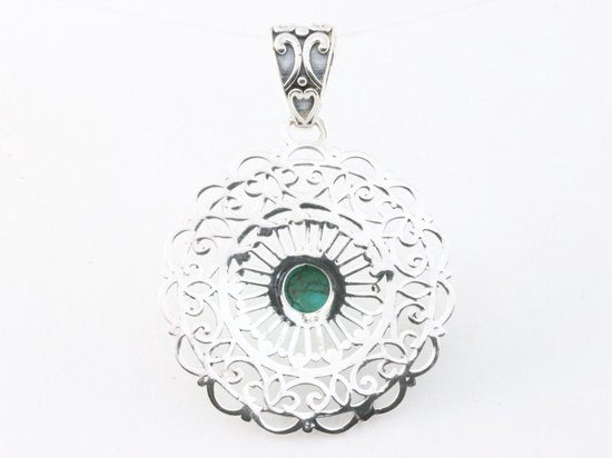 Opengewerkte zilveren hanger met turkoois afbeelding 3