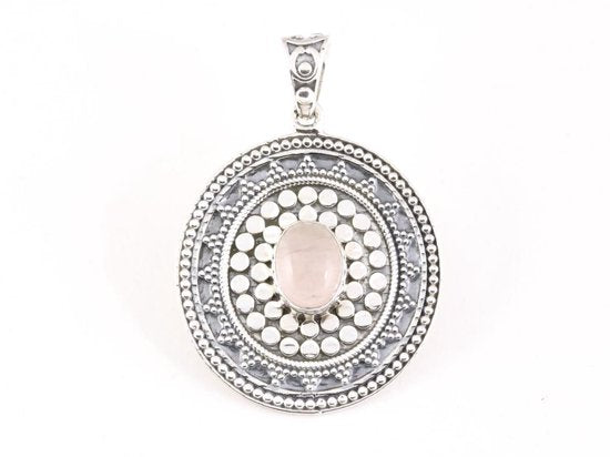 Bewerkte zilveren hanger met rozenkwarts afbeelding 1