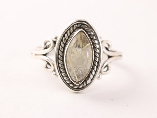 Fijne bewerkte zilveren ring met gouden rutielkwarts afbeelding 4