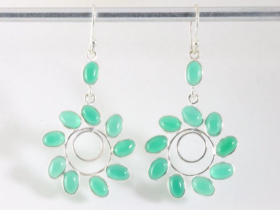 Grote zilveren oorbellen met groene chalcedoon afbeelding 3
