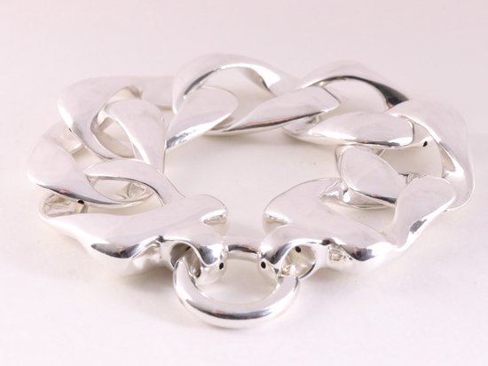 Hoogglans zilveren armband met grote gourmet schakels afbeelding 3