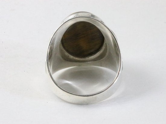 Bewerkte zilveren ring met tijgeroog afbeelding 3
