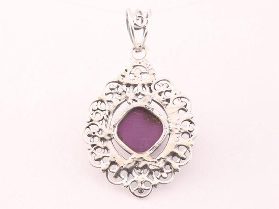 Opengewerkte zilveren hanger met paarse fosfosideriet afbeelding 3