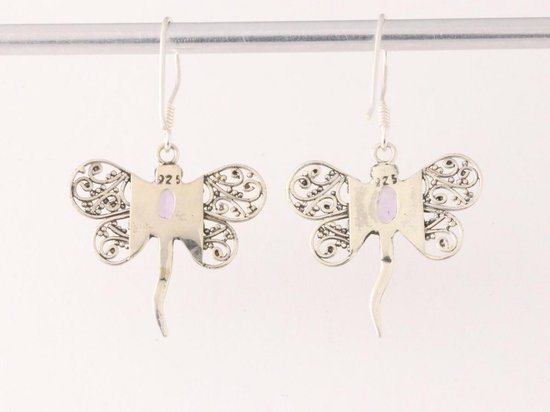 Traditionele zilveren libelle oorbellen met amethist afbeelding 3