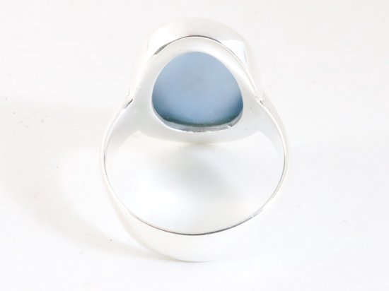 Ovale hoogglans zilveren ring met blauwe schelp afbeelding 3
