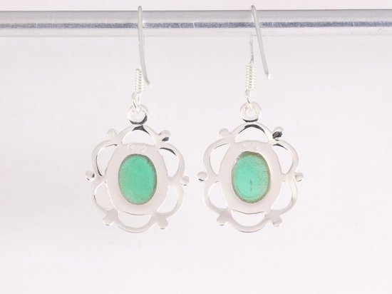 Opengewerkte zilveren oorbellen met groene agaat afbeelding 3