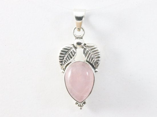 Bewerkte zilveren hanger met rozenkwarts afbeelding 4