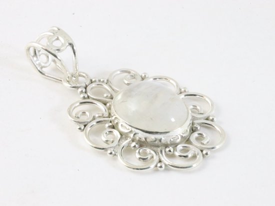 Opengewerkte zilveren hanger met regenboog maansteen afbeelding 2