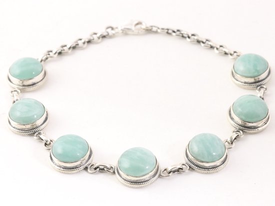Bewerkte zilveren armband met groene amazoniet afbeelding 1