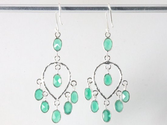 Lange zilveren oorbellen met groene chalcedoon afbeelding 2