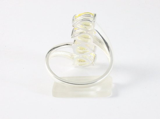 Langwerpige hoogglans zilveren ring met citrien stenen afbeelding 3