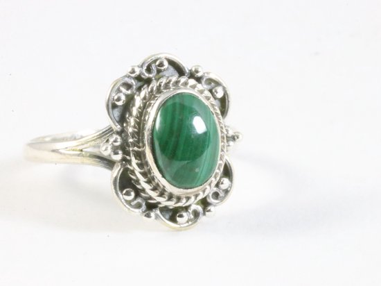 Fijne bewerkte zilveren ring met malachiet afbeelding 1