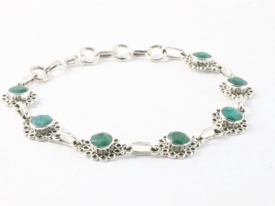 Bewerkte zilveren armband met smaragd afbeelding 2