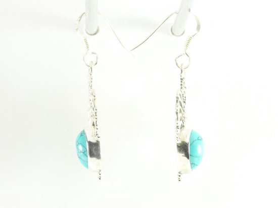Opengewerkte zilveren oorbellen met turkoois afbeelding 2