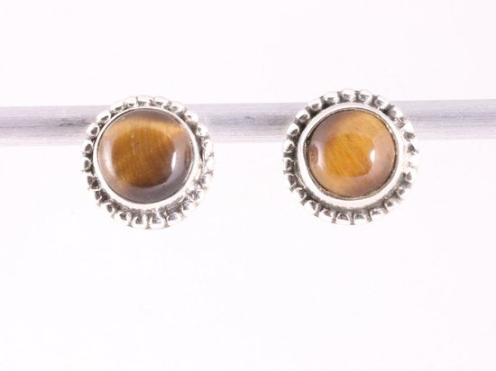 Fijne bewerkte ronde zilveren oorstekers met tijgeroog afbeelding 4
