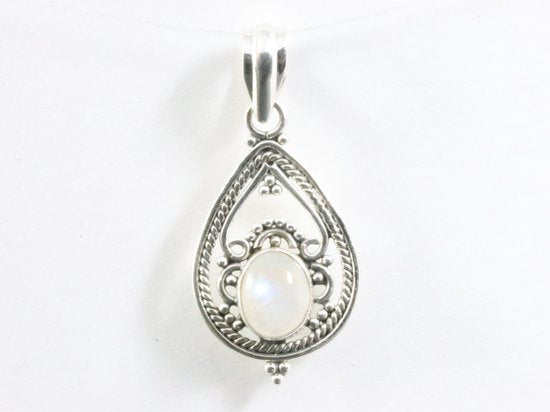 Opengewerkte zilveren hanger met regenboog maansteen afbeelding 4