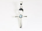 Fijne zilveren ankh hanger met blauwe topaas afbeelding 4