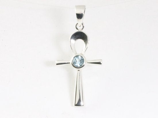 Fijne zilveren ankh hanger met blauwe topaas afbeelding 4