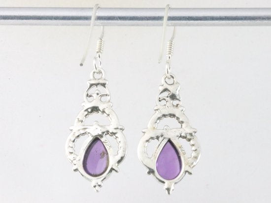 Opengewerkte zilveren oorbellen met amethist afbeelding 2