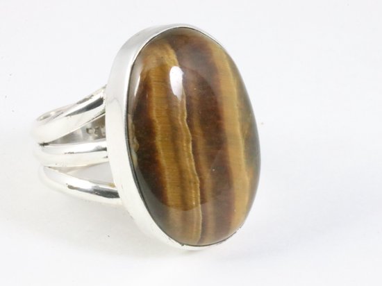 Grote ovale zilveren ring met tijgeroog afbeelding 1