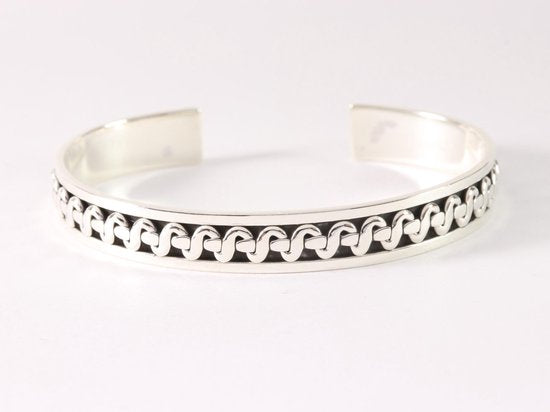 Zilveren klemarmband met kruiskabelpatroon afbeelding 1