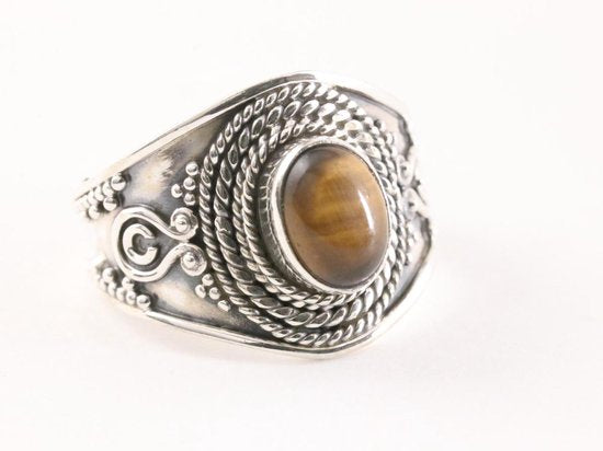 Bewerkte zilveren ring met tijgeroog afbeelding 1