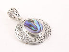 Ronde opengewerkte zilveren hanger met abalone schelp afbeelding 2