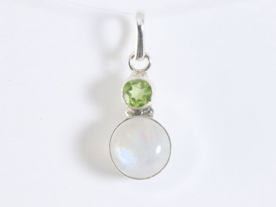 Fijne zilveren hanger met regenboog maansteen en peridoot afbeelding 4