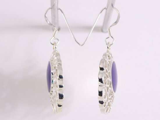 Grote opengewerkte zilveren oorbellen met lapis lazuli afbeelding 2