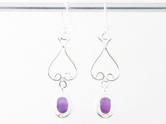 Lange zilveren oorbellen met amethist afbeelding 3