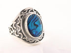 Bewerkte zilveren ring met blauwe abalone schelp afbeelding 1