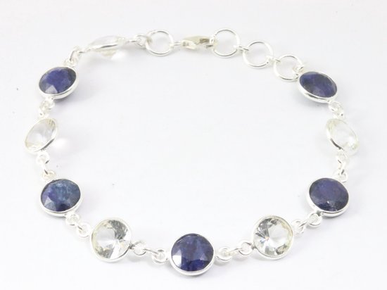 Zilveren armband met blauwe saffier en bergkristal afbeelding 1