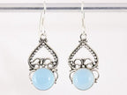 Opengewerkte zilveren oorbellen met blauwe chalcedoon afbeelding 4