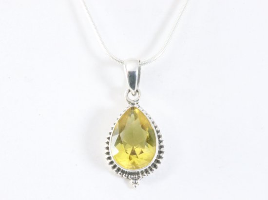 Bewerkte druppelvormige zilveren hanger met citrien aan ketting afbeelding 4